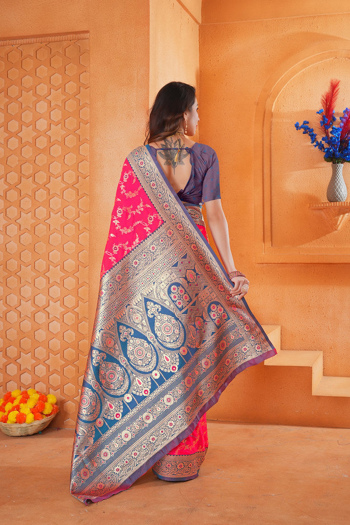 Soft Silk Weaving Saree With Banarasi Jari Work Designer Sari With Blouse