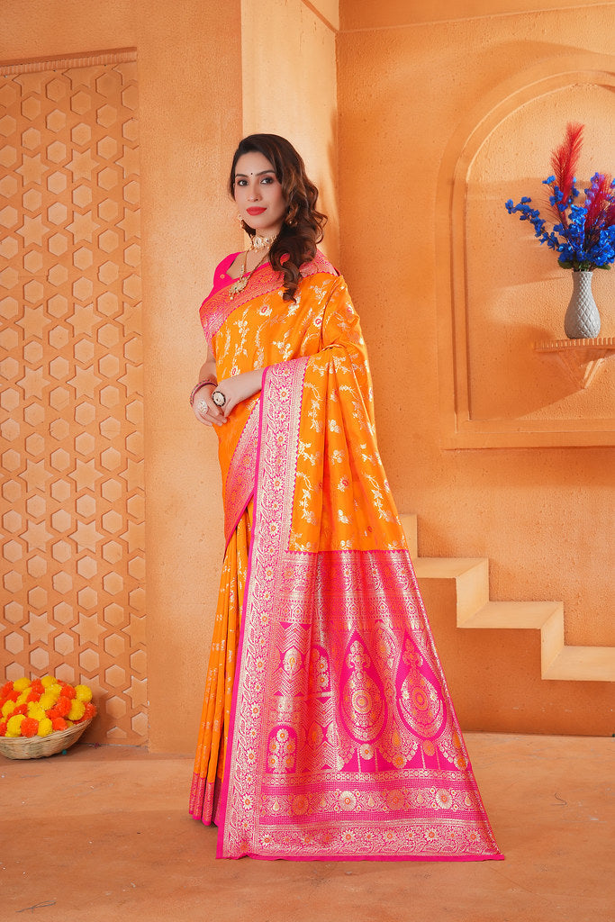 Soft Silk Weaving Saree With Banarasi Jari Work Designer Sari With Blouse