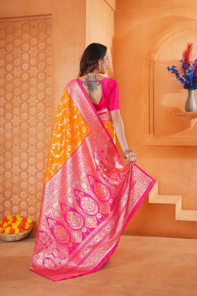 Soft Silk Weaving Saree With Banarasi Jari Work Designer Sari With Blouse