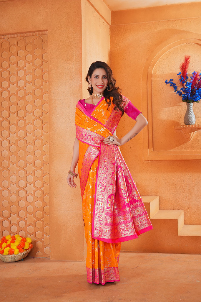 Soft Silk Weaving Saree With Banarasi Jari Work Designer Sari With Blouse