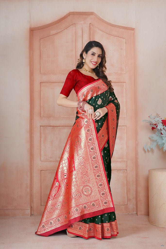 Soft Silk Weaving Saree With Banarasi Jari Work Saree With Blouse