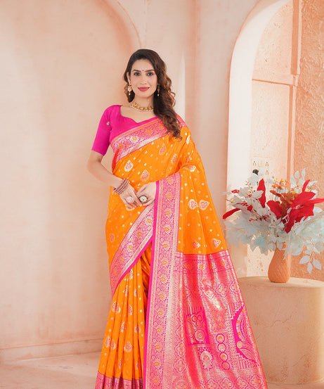 Soft Silk Weaving Saree With Banarasi Jari Work Saree With Blouse