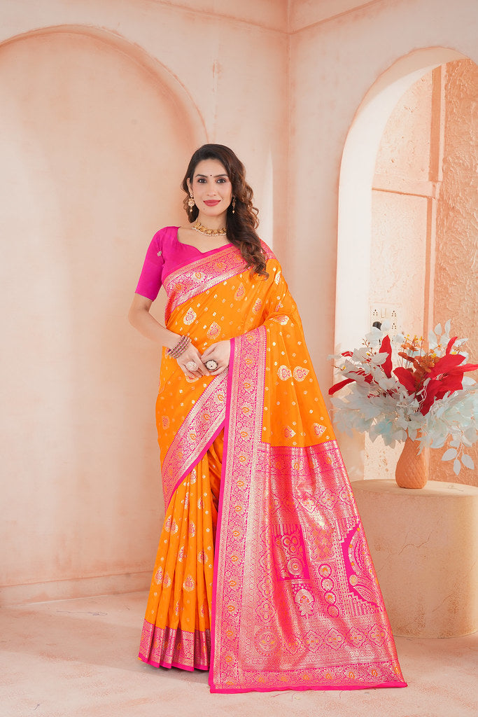 Soft Silk Weaving Saree With Banarasi Jari Work Saree With Blouse