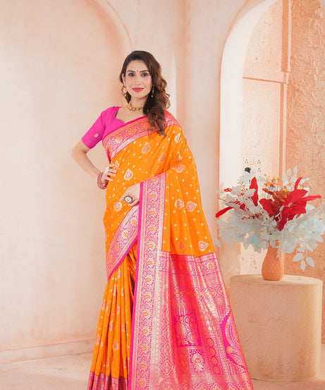 Soft Silk Weaving Saree With Banarasi Jari Work Saree With Blouse
