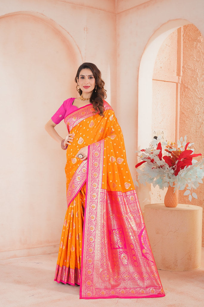 Soft Silk Weaving Saree With Banarasi Jari Work Saree With Blouse