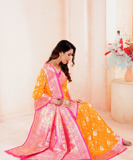 Soft Silk Weaving Saree With Banarasi Jari Work Saree With Blouse