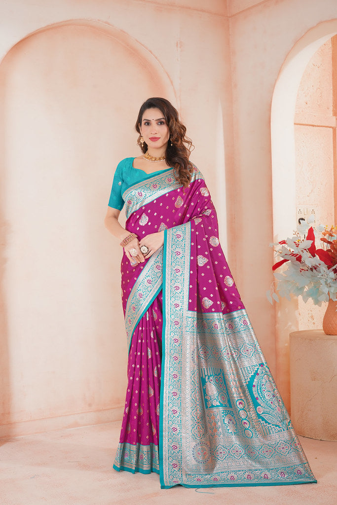 Soft Silk Weaving Saree With Banarasi Jari Work Saree With Blouse