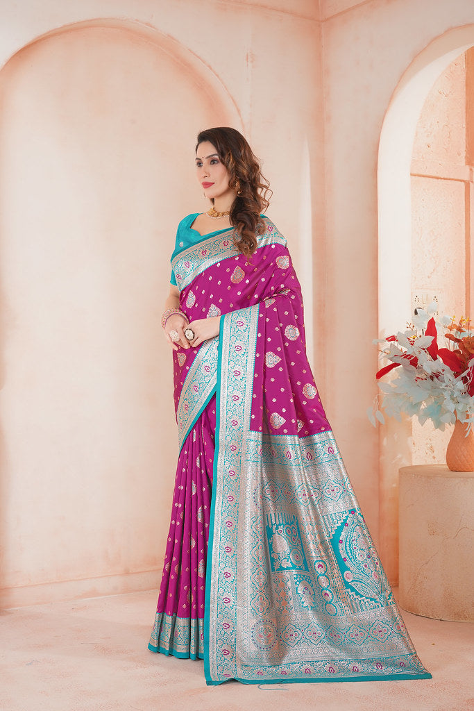 Soft Silk Weaving Saree With Banarasi Jari Work Saree With Blouse