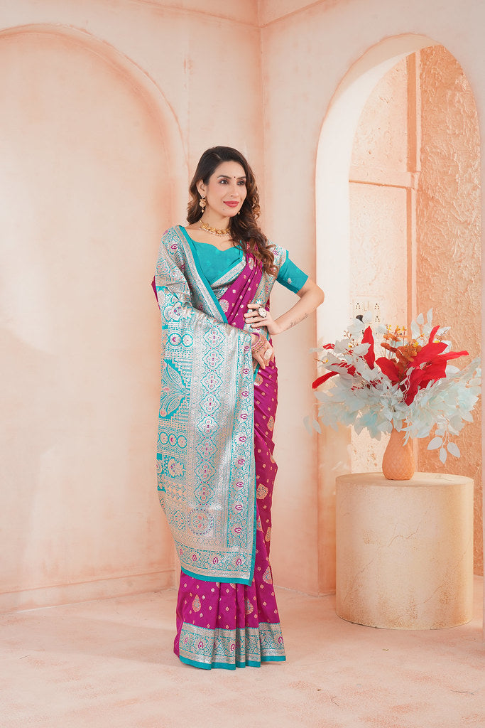 Soft Silk Weaving Saree With Banarasi Jari Work Saree With Blouse