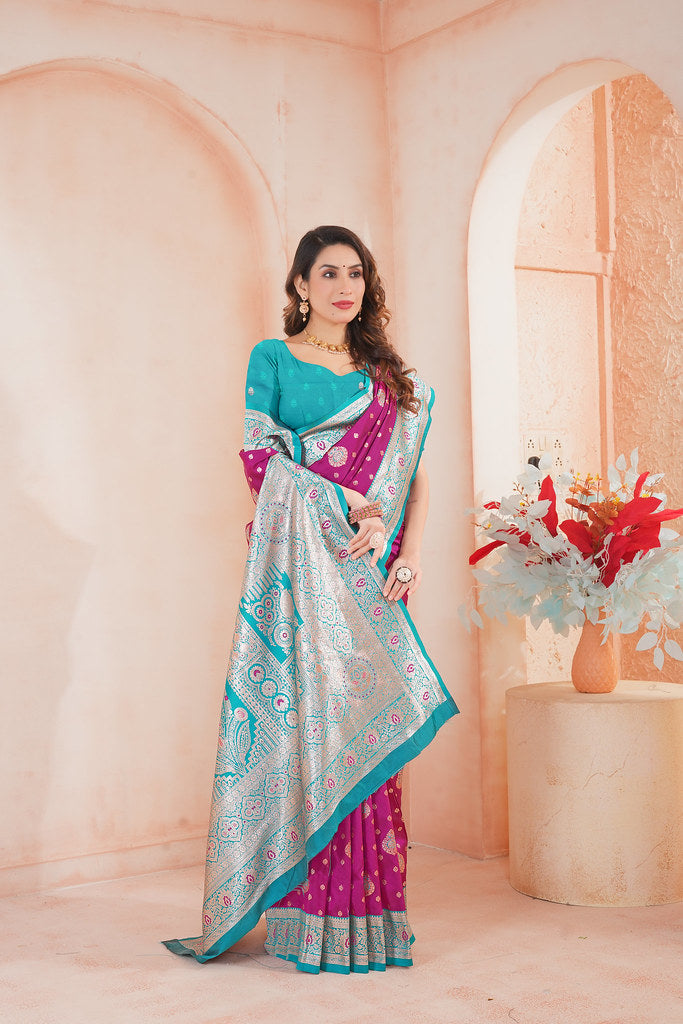 Soft Silk Weaving Saree With Banarasi Jari Work Saree With Blouse