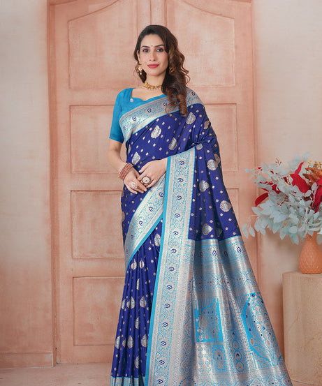 Soft Silk Weaving Saree With Banarasi Jari Work Saree With Blouse