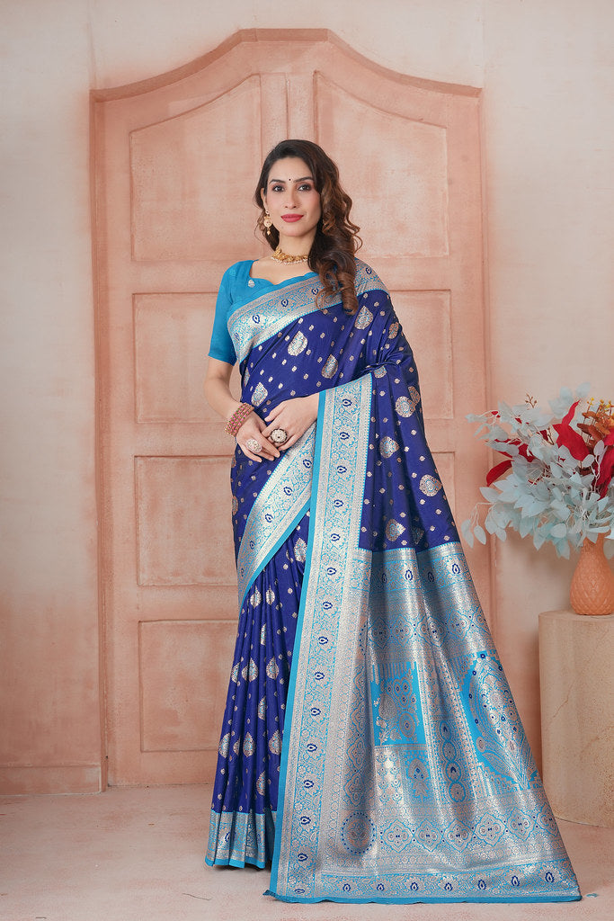 Soft Silk Weaving Saree With Banarasi Jari Work Saree With Blouse