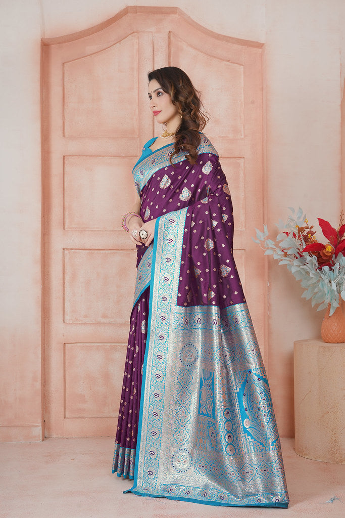 Soft Silk Weaving Saree With Banarasi Jari Work Saree With Blouse