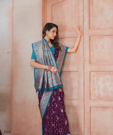 Soft Silk Weaving Saree With Banarasi Jari Work Saree With Blouse