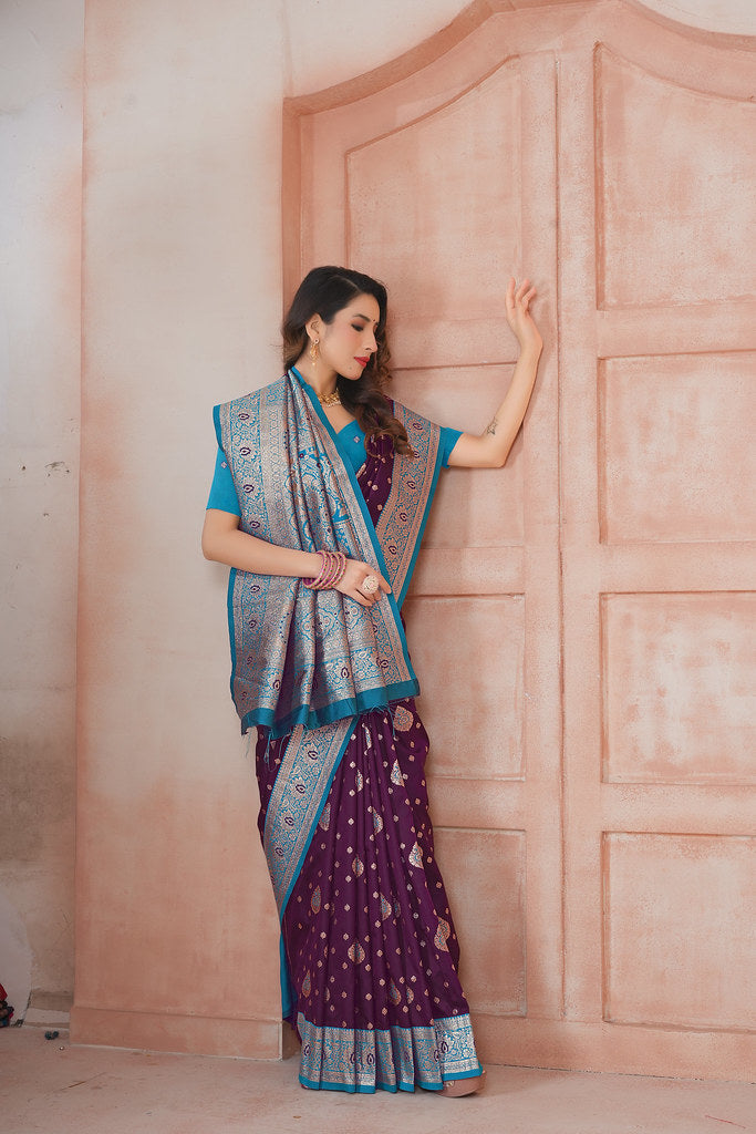 Soft Silk Weaving Saree With Banarasi Jari Work Saree With Blouse