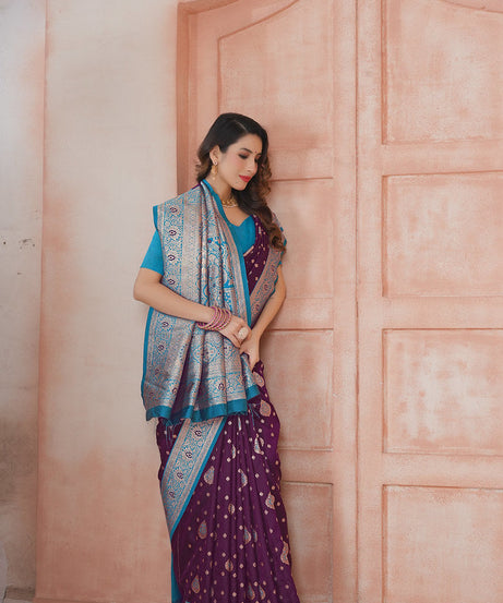 Soft Silk Weaving Saree With Banarasi Jari Work Saree With Blouse