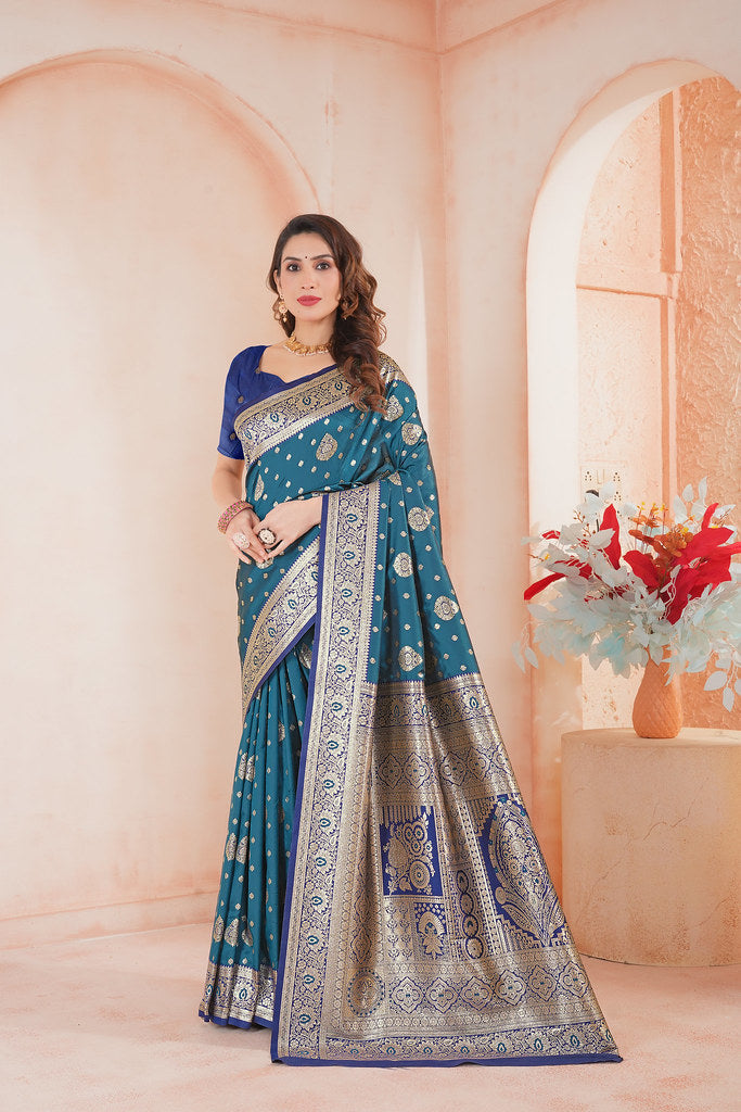 Soft Silk Weaving Saree With Banarasi Jari Work Saree With Blouse