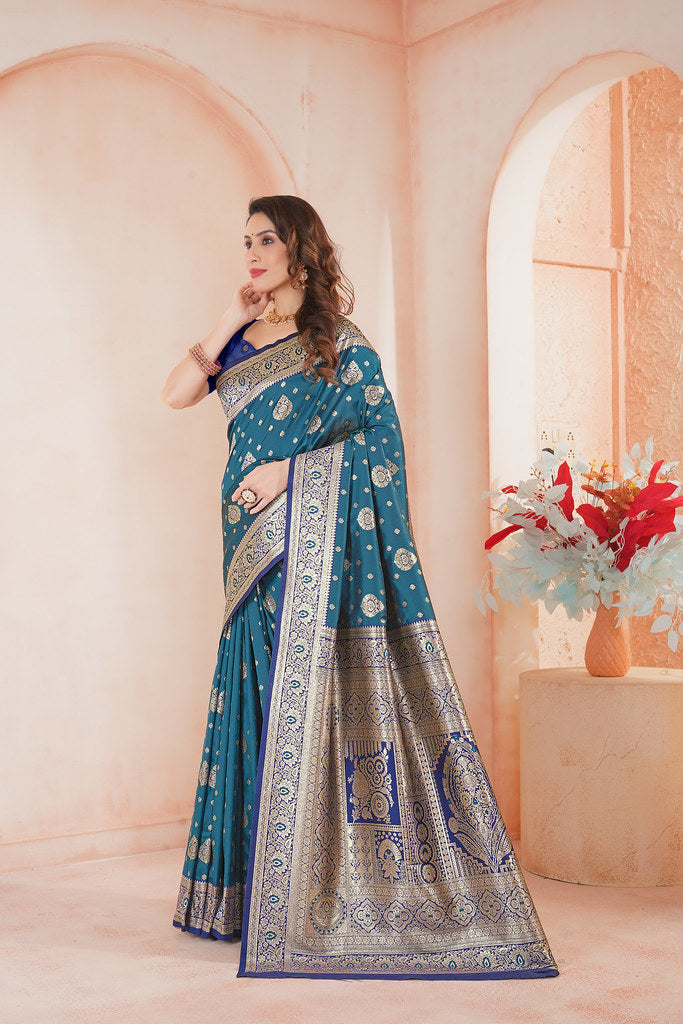 Soft Silk Weaving Saree With Banarasi Jari Work Saree With Blouse