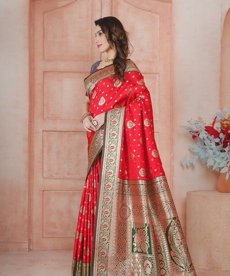 Soft Silk Weaving Saree With Banarasi Jari Work Saree With Blouse