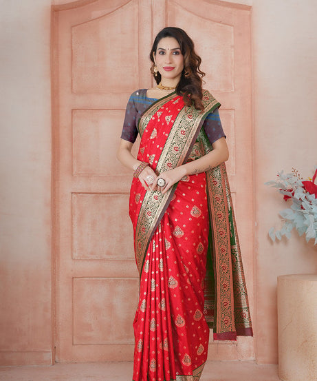 Soft Silk Weaving Saree With Banarasi Jari Work Saree With Blouse