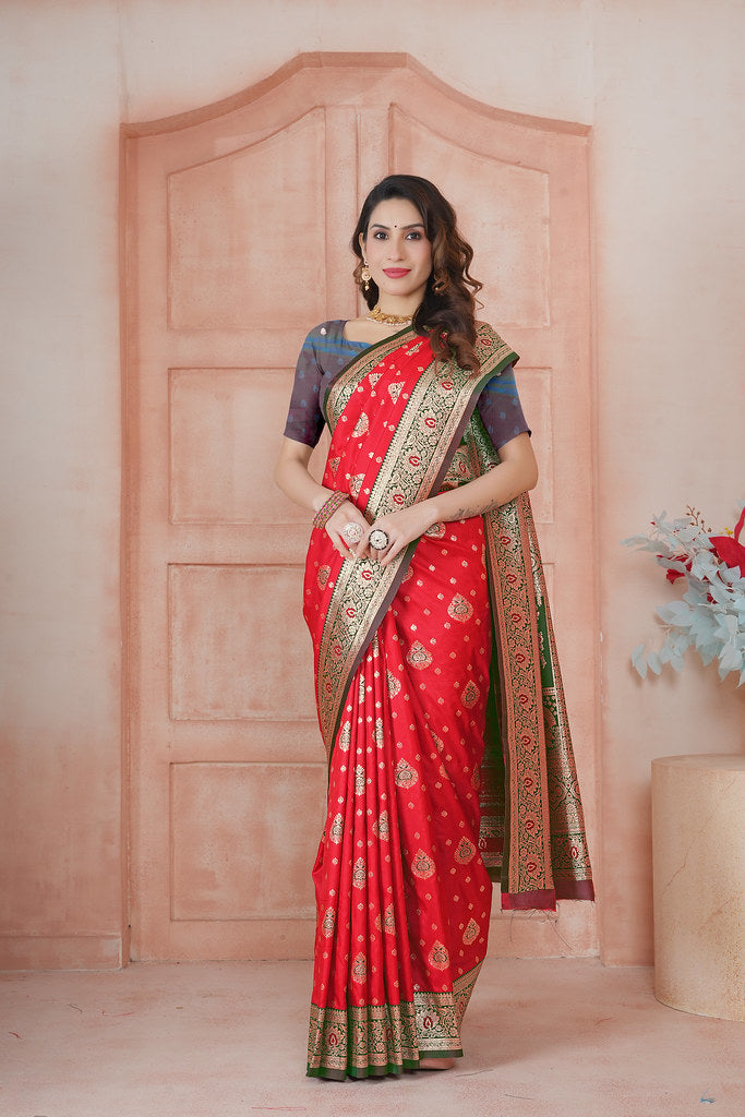 Soft Silk Weaving Saree With Banarasi Jari Work Saree With Blouse
