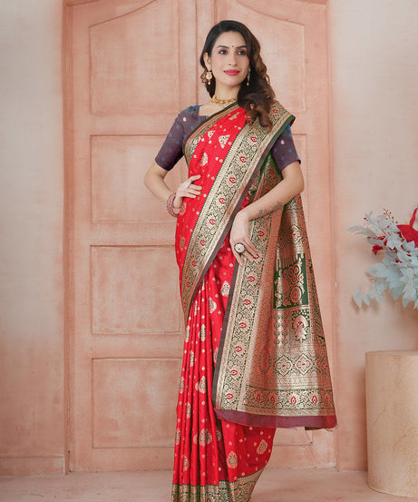 Soft Silk Weaving Saree With Banarasi Jari Work Saree With Blouse