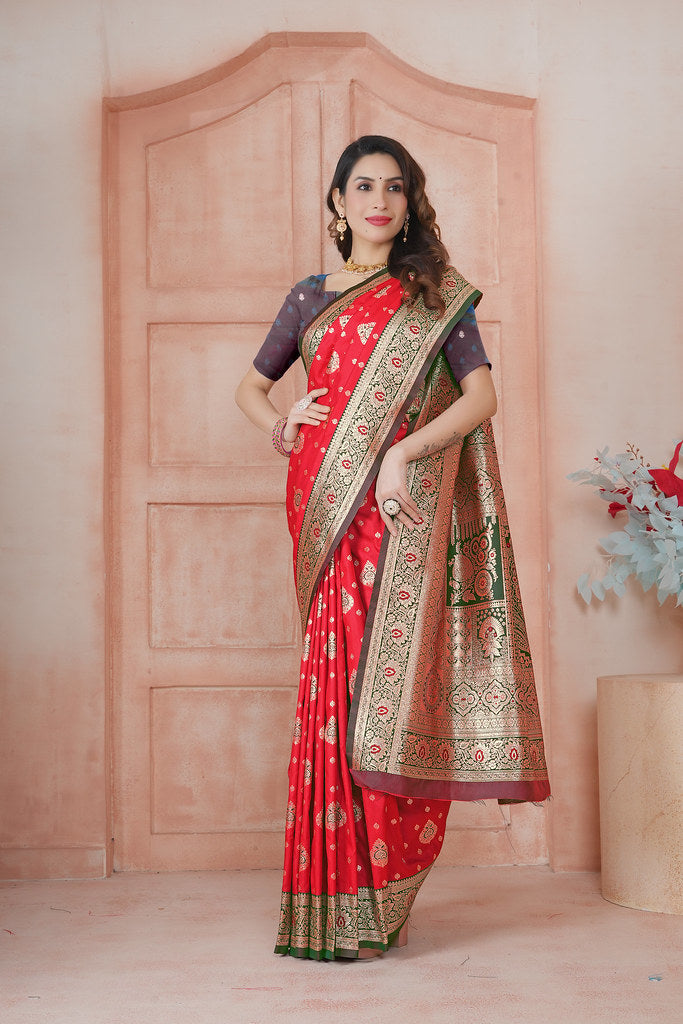 Soft Silk Weaving Saree With Banarasi Jari Work Saree With Blouse