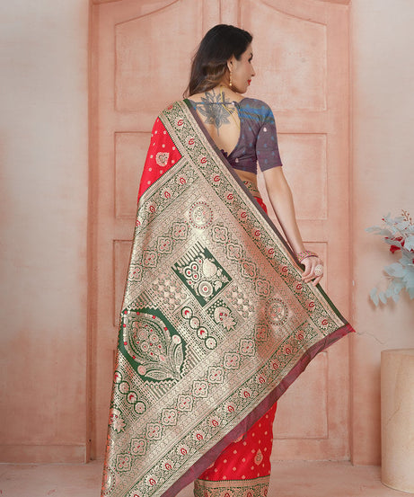 Soft Silk Weaving Saree With Banarasi Jari Work Saree With Blouse