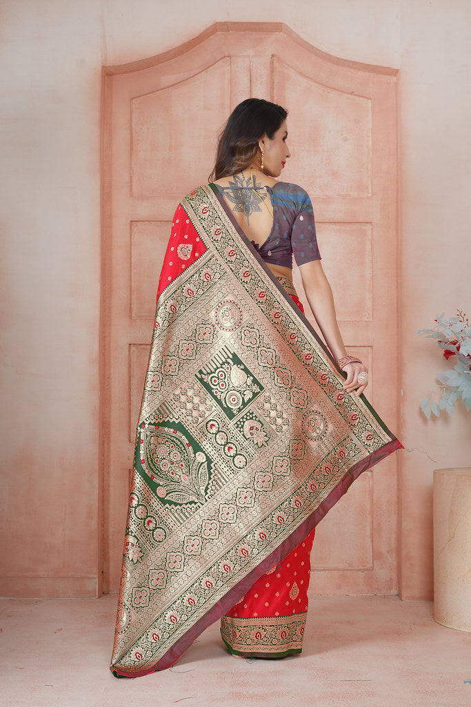 Soft Silk Weaving Saree With Banarasi Jari Work Saree With Blouse