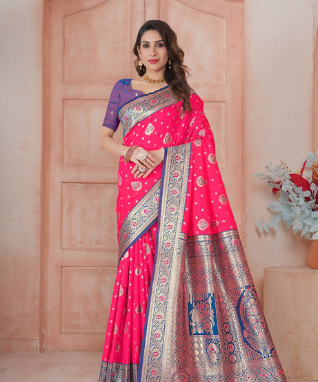 Soft Silk Weaving Saree With Banarasi Jari Work Saree With Blouse
