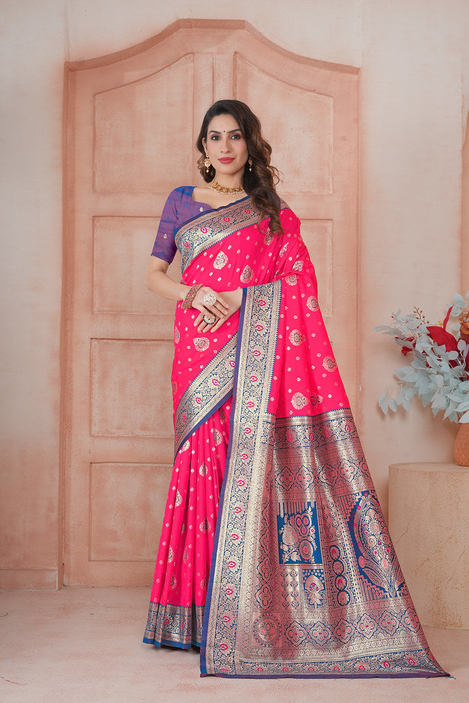 Soft Silk Weaving Saree With Banarasi Jari Work Saree With Blouse