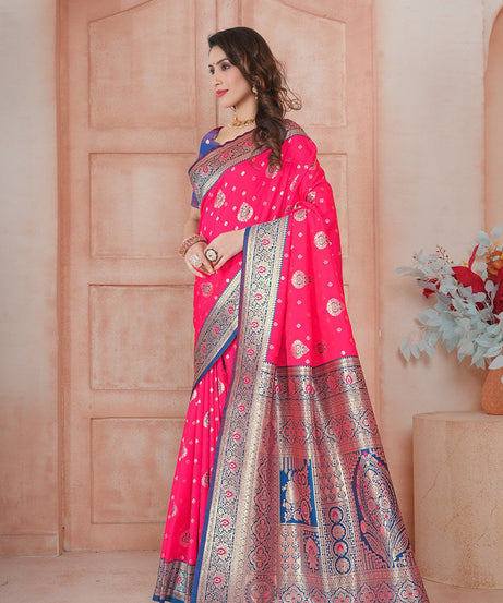 Soft Silk Weaving Saree With Banarasi Jari Work Saree With Blouse