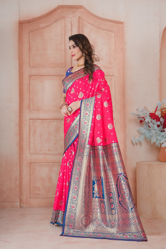 Soft Silk Weaving Saree With Banarasi Jari Work Saree With Blouse