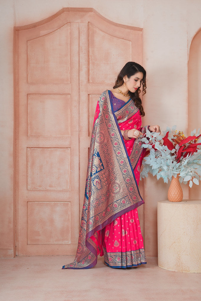 Soft Silk Weaving Saree With Banarasi Jari Work Saree With Blouse