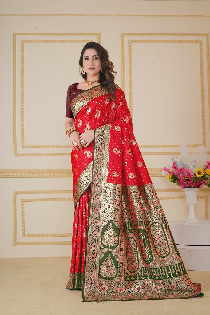 Soft Silk Weaving Saree With Banarasi Jari Designer Sari With Blouse