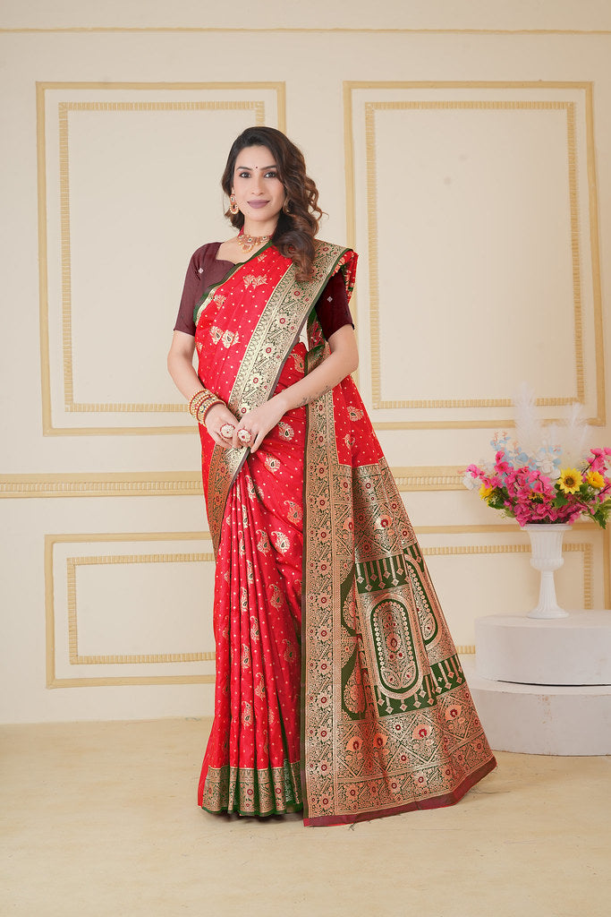 Soft Silk Weaving Saree With Banarasi Jari Designer Sari With Blouse
