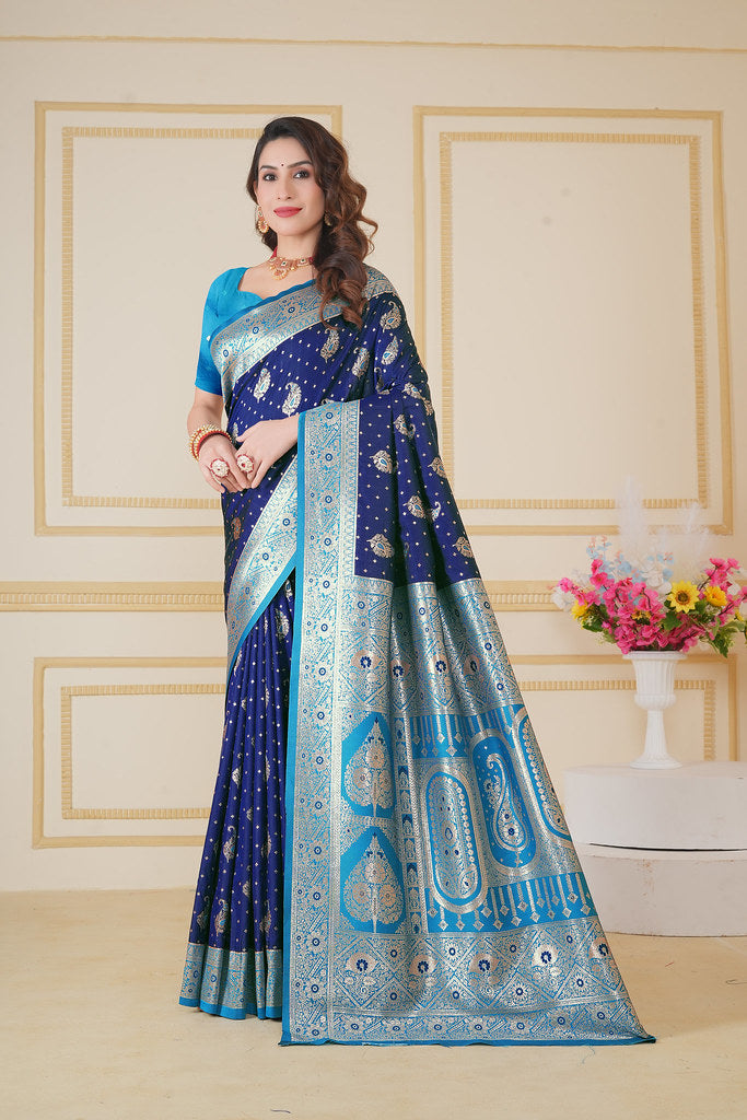 Soft Silk Weaving Saree With Banarasi Jari Designer Sari With Blouse