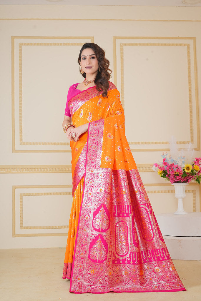 Soft Silk Weaving Saree With Banarasi Jari Designer Sari With Blouse