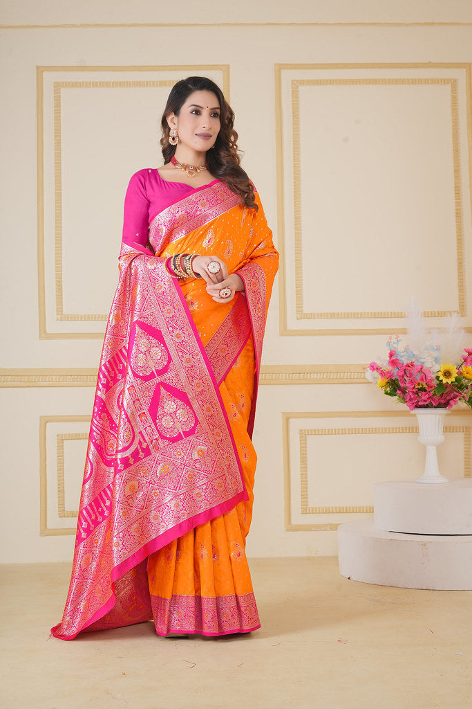 Soft Silk Weaving Saree With Banarasi Jari Designer Sari With Blouse