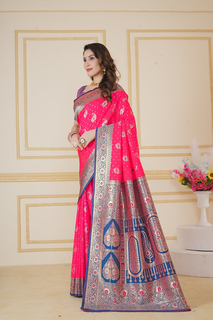Soft Silk Weaving Saree With Banarasi Jari Designer Sari With Blouse