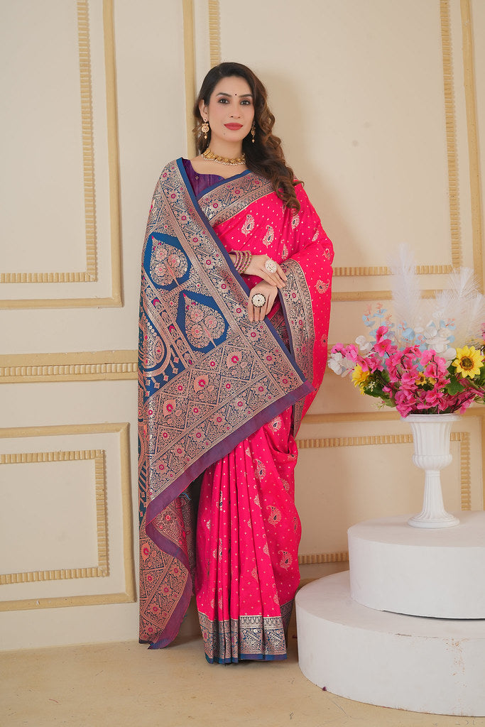Soft Silk Weaving Saree With Banarasi Jari Designer Sari With Blouse
