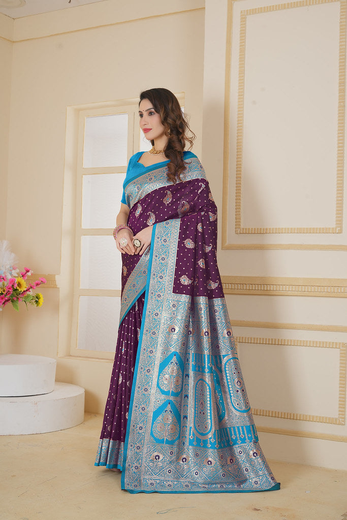 Soft Silk Weaving Saree With Banarasi Jari Designer Sari With Blouse