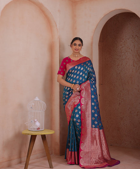 Soft Silk Weaving Saree With Banarasi Jari Work Traditional Sari With Blouse