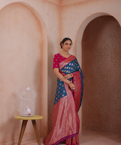 Soft Silk Weaving Saree With Banarasi Jari Work Traditional Sari With Blouse