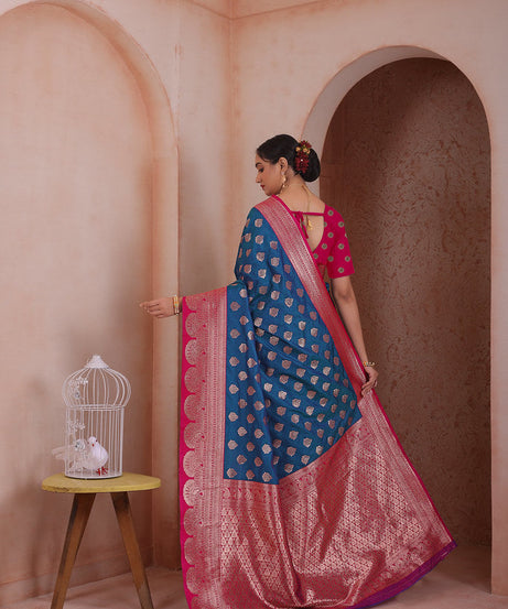 Soft Silk Weaving Saree With Banarasi Jari Work Traditional Sari With Blouse