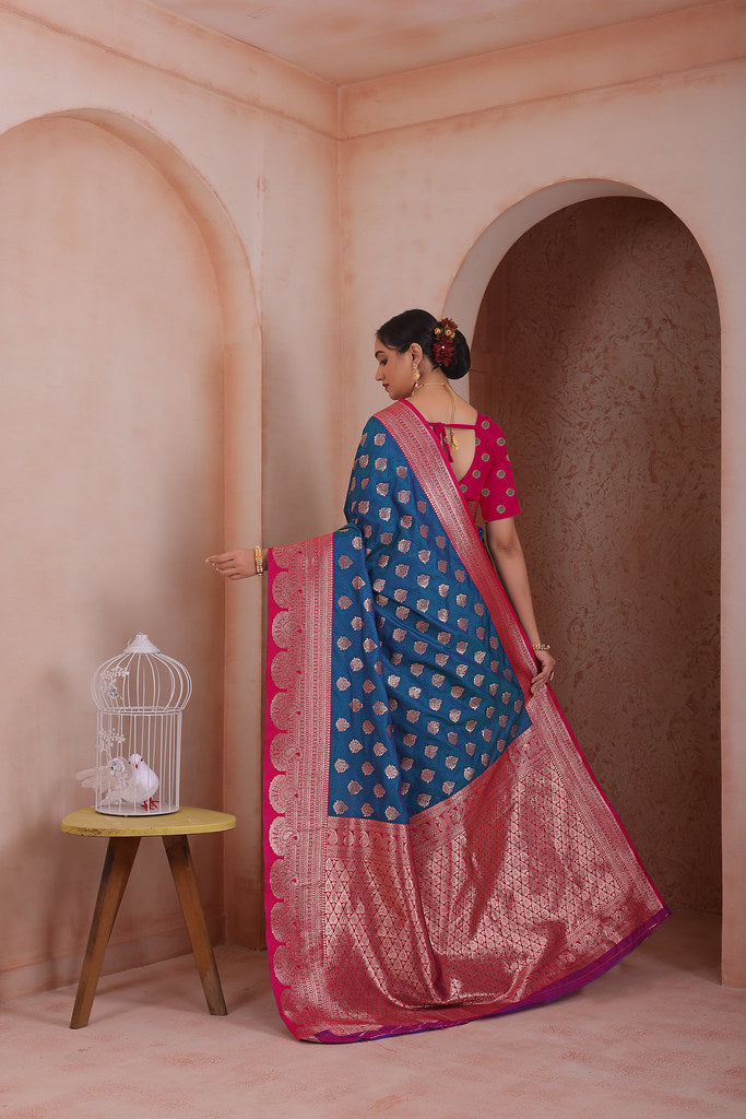 Soft Silk Weaving Saree With Banarasi Jari Work Traditional Sari With Blouse