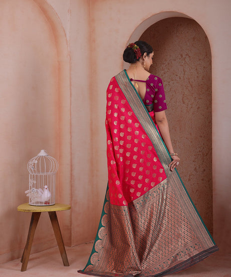 Soft Silk Weaving Saree With Banarasi Jari Work Traditional Sari With Blouse