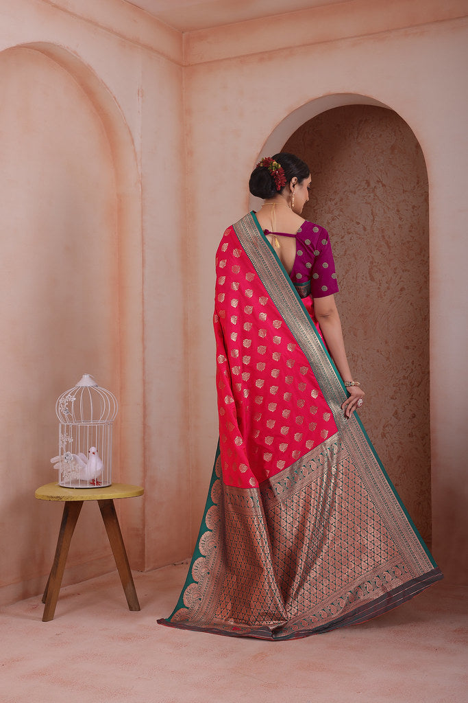 Soft Silk Weaving Saree With Banarasi Jari Work Traditional Sari With Blouse