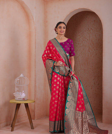 Soft Silk Weaving Saree With Banarasi Jari Work Traditional Sari With Blouse