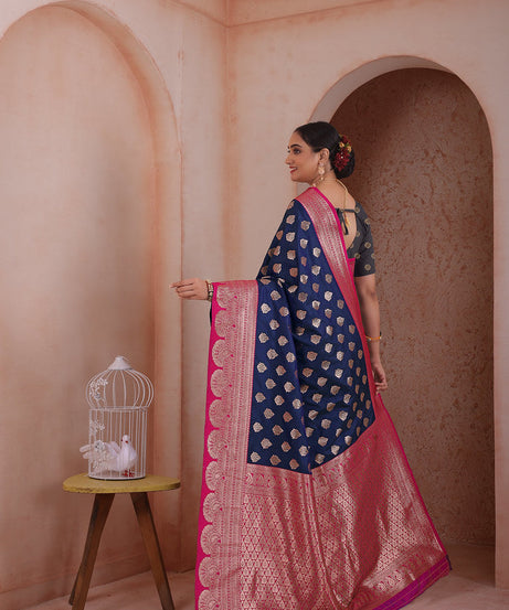 Soft Silk Weaving Saree With Banarasi Jari Work Traditional Sari With Blouse